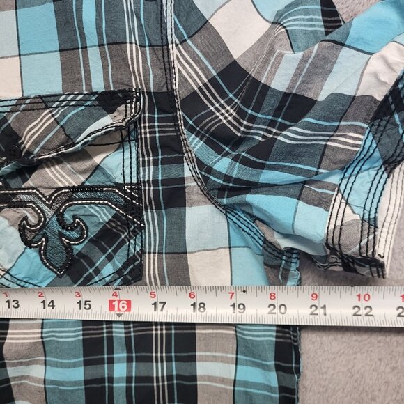 Rock Revival Shirt Mens Large Blue Plaid Button Up Western Cowboy Short Sleeve - Picture 5 of 9